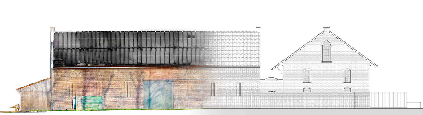 Verlauf 3D-Laserscan Punktwolke zu fertigem CAD-Bestandsplan Scan2Plan