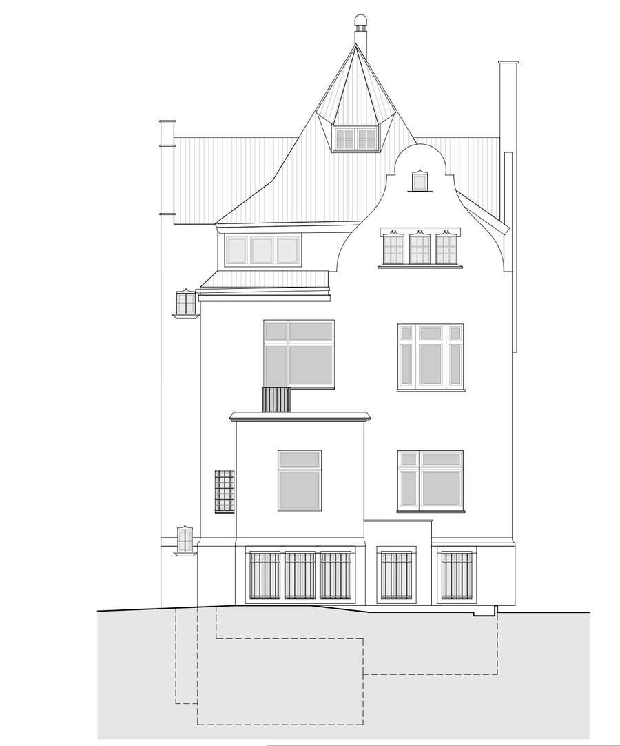 CAD-Seitenansicht Bestandsplan Jugendstilvilla Denkmalschutz